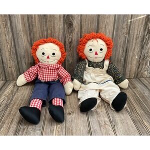 Vintage Raggedy Ann and Andy 24" American Folk Rag Cloth Doll Set 1970s 1980s